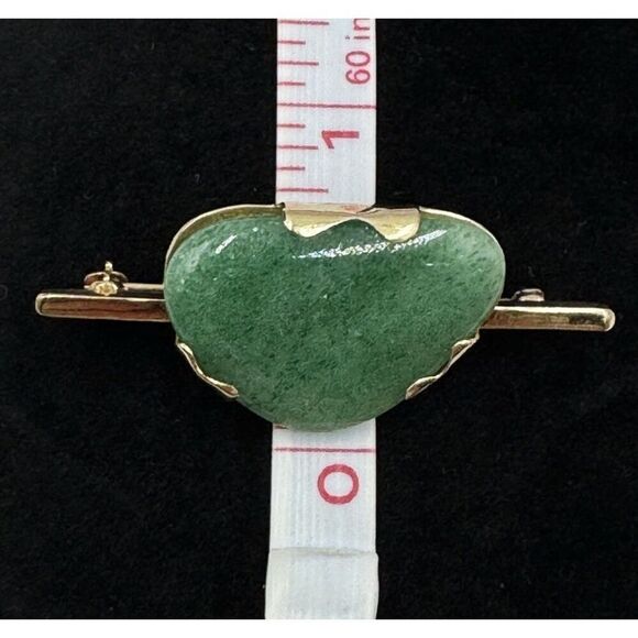 Vintage 14k Yellow Gold Polished Natural Shape Jade Brooch Pin Estate Jewelry - Picture 9 of 12